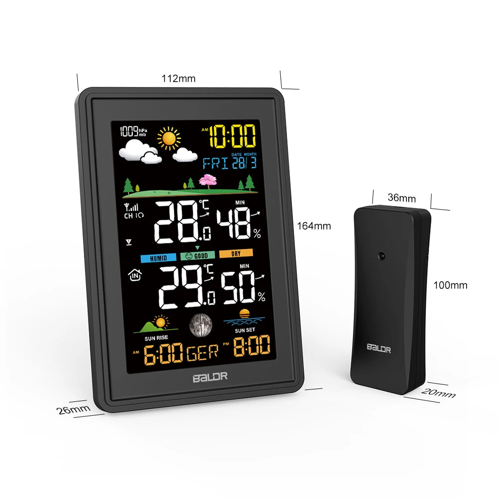 BALDR Wireless Color Weather Station DigitalThermometer Hygrometer Clock Calendar Barometer Sun Time Forecast Trend Sensor -40℃