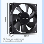 TEUCER 8015 Computer Case Fan 80mm/92mm 4-pin PWM High Airflow Ultra-thin Cooling Fan 1200-3000RPM Cascadable FDB Bearing Fan