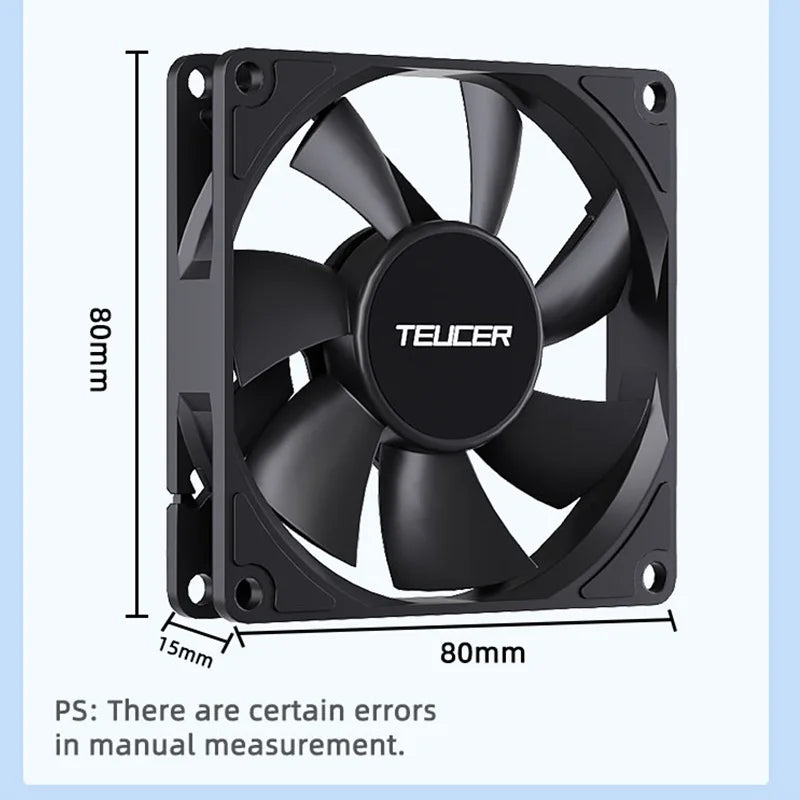 TEUCER 8015 Computer Case Fan 80mm/92mm 4-pin PWM High Airflow Ultra-thin Cooling Fan 1200-3000RPM Cascadable FDB Bearing Fan