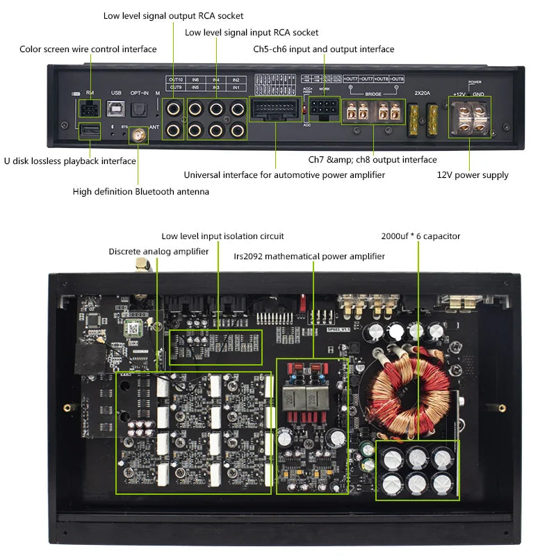 Sennuopu X12 10 Channel Dsp Processor Bluetooth Car Audio Amplifier 1000w 12 V Auto  Stereo 8 Ch Automotive Amp for Car Sound