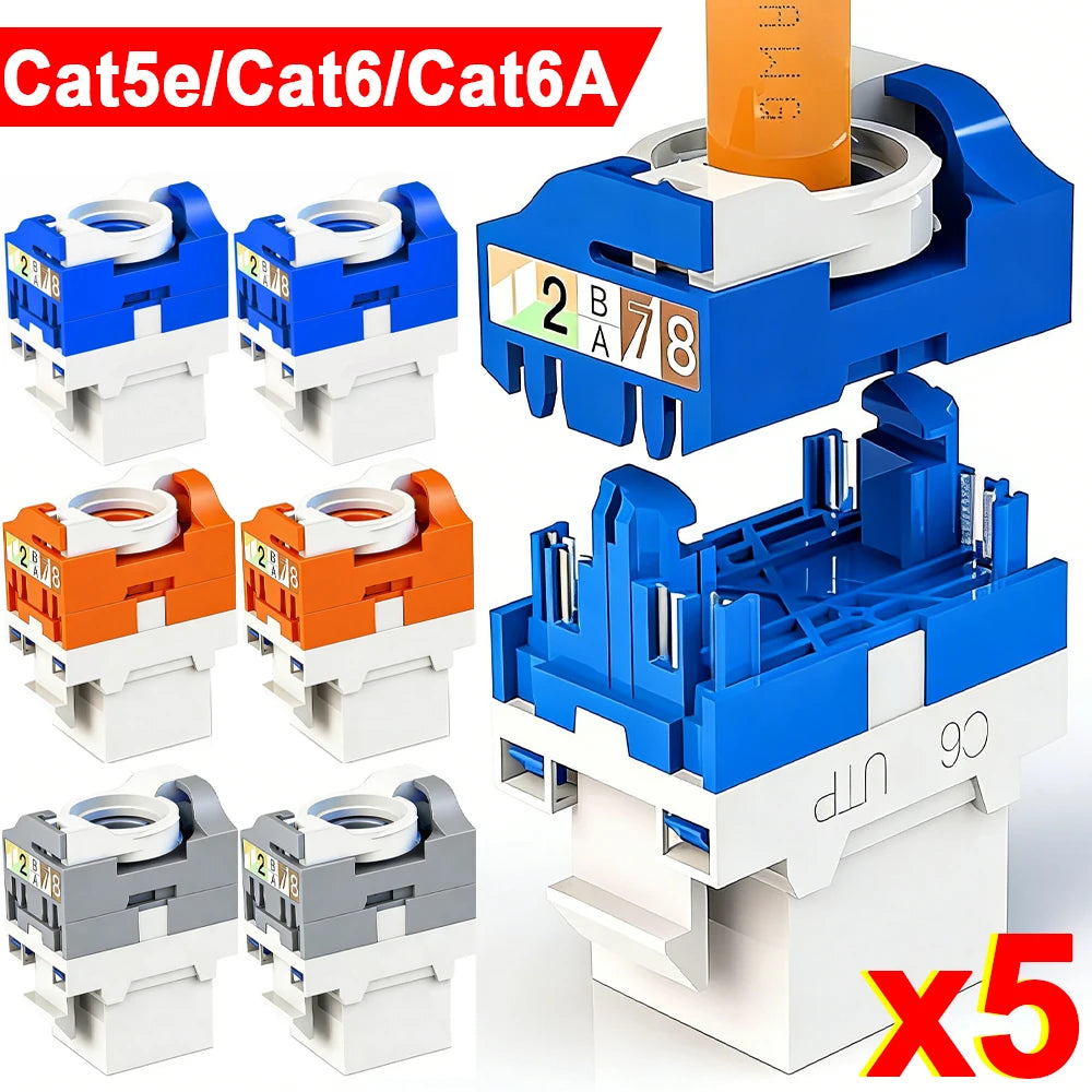 5/3/1PCS RJ45 Cat6 Keystone Jack Module Connector No Punch Down Tool Required Module Coupler Network Cat5e Cat6A Adapters