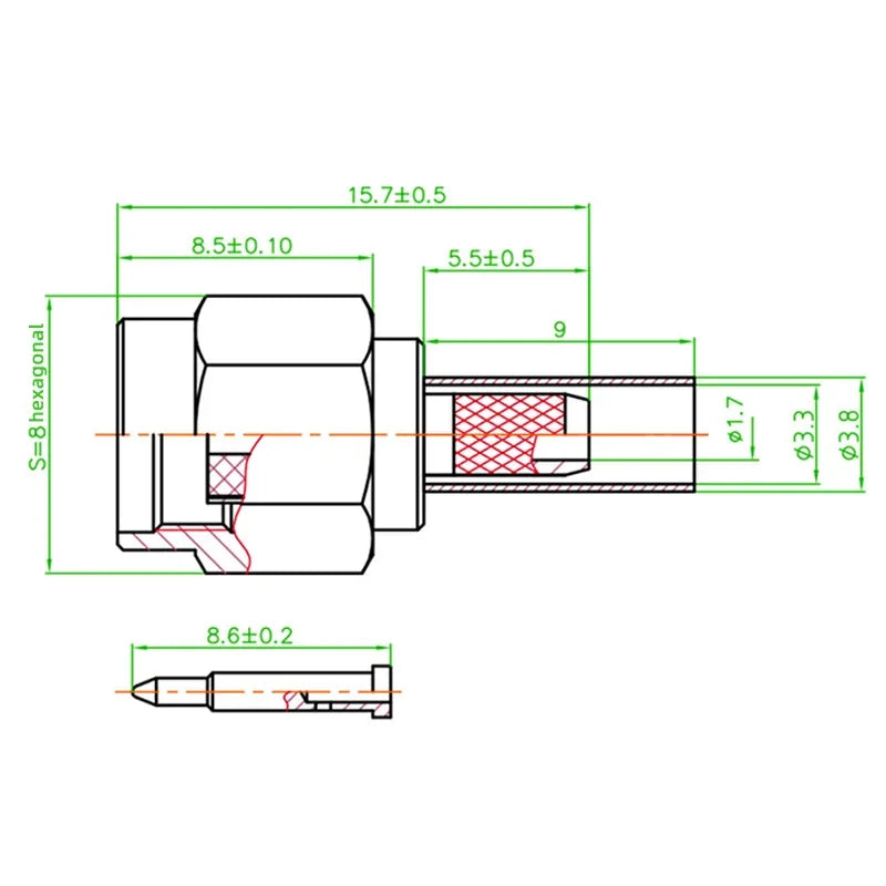 5Pcs SMA Plug SMA-J-1.5 RF Coaxial Connector Female Male Needle Straight Converter for RG174 RG316 LMR100 Crimp Cable