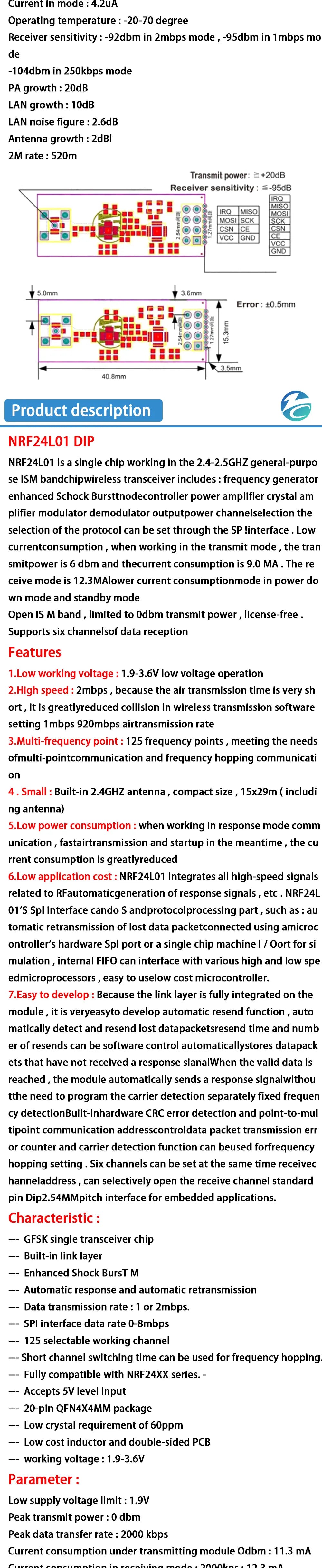 NRF24L01+ 2.4G Wireless Data Transmission Module 2.4GHz NRF24L01 Upgrade Version NRF24L01+PA+LNA 1000 Meters For Arduino