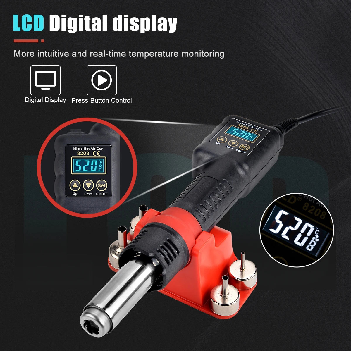 JCD Micro 750W Hot Air Gun Soldering Welding Rework Station with LCD Digital Display All-in-one Heat Gun for BGA IC Soldering Tools