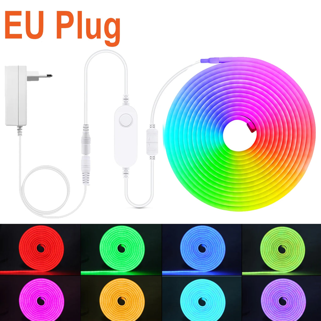 DC12V 1M 2M 3M 4M 5M RGB Neon LED Strip Ligts with Zigbee 3.0 Smart Wifi Controller Tuya Switch Home Decoration Silica Gel -EU