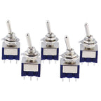 5Pcs Blue Miniature Lever Toggle Switch Single Pole Double Throw ON-OFF-ON /ON-ON 120VAC 6A 1/4 Inch Mounting MTS-102 103 202
