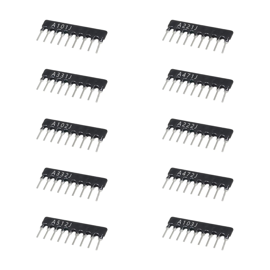 10 Values 9 Pin Radial Network Resistor Kit A101J A221J A331J A471J A102J A222J A332J A472J A512J A103J DIP Array Total 29 Pcs