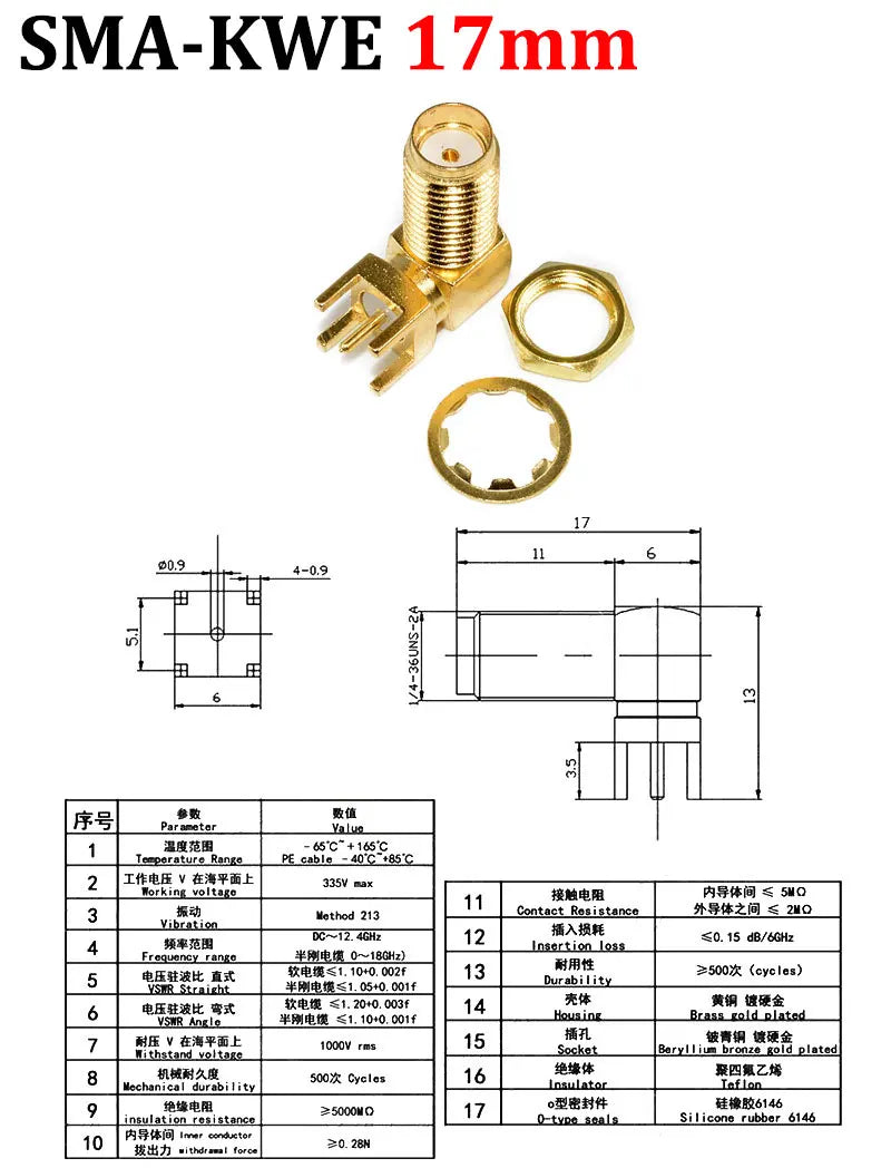 Cltgxdd 1/5/10pcs SMA-KE/KWE SMA Female Jack Adapter Solder Edge PCB Mount Antenna Base RF Copper Coaxial Connector Plug Socket