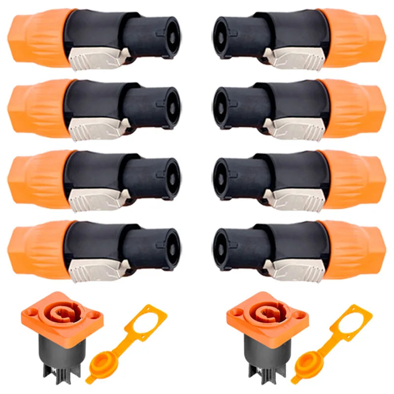2Pcs 3Pin Powercon Connector IP65 Waterproof Orange XLR Power Plug Socket 20A Aviation Plug Stage