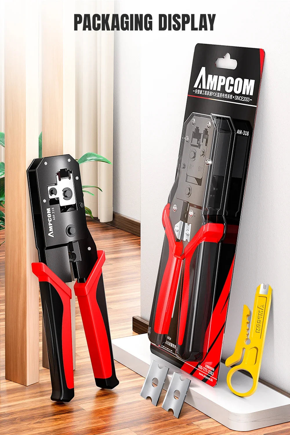 AMPCOM RJ45 Crimping Tool Ethernet Network LAN Cable Crimper Cutter Stripper Plier 8P RJ45 6P RJ12 RJ11 for Modular Connector