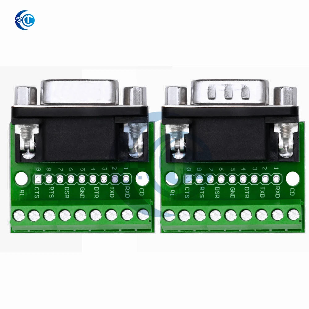 DB9 RS232 Serial Breakout Board: 9-Pin Solderless Connectors (Female & Male) – Terminal Adapter