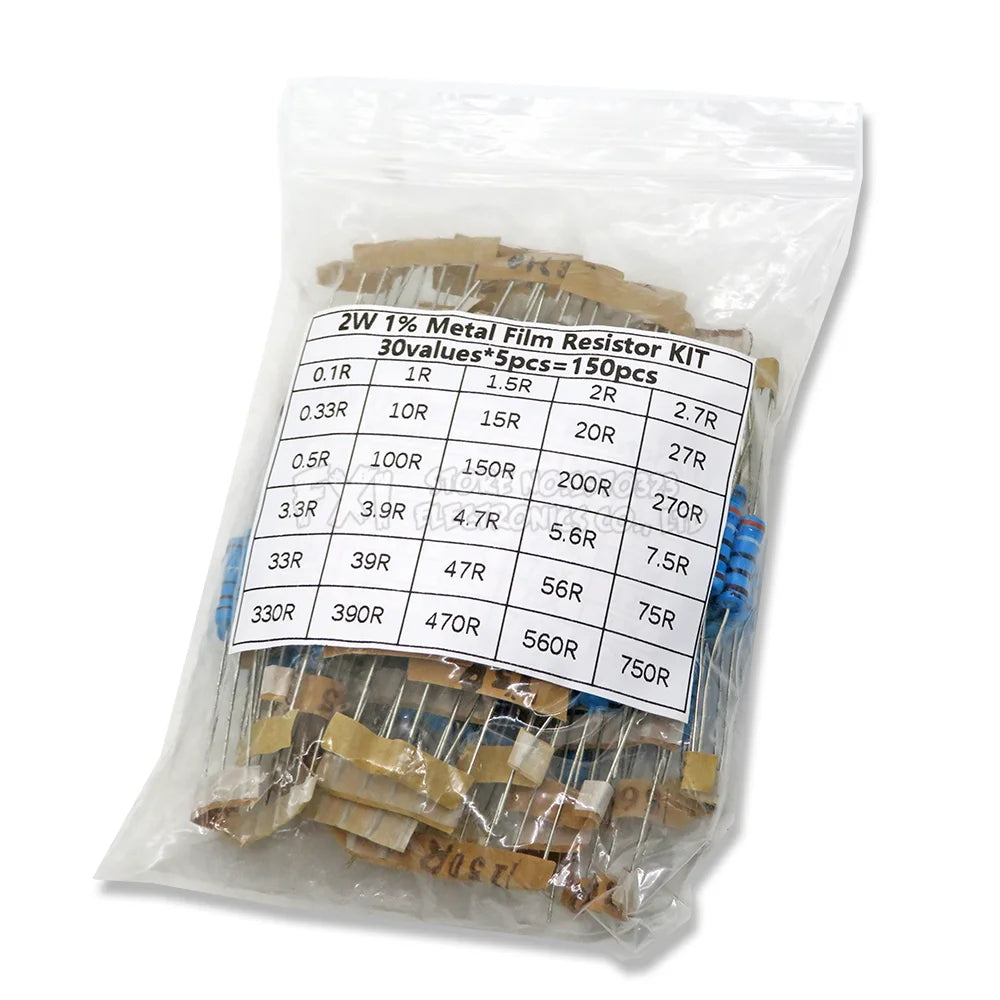 150PCS 300PCS 1/4W 1/2W 1W 2W 3W Resistance 1% Metal Film Resistor Assortment Kit Set 30Values Each 5/10PCS 1~750 1K~820K Ohm