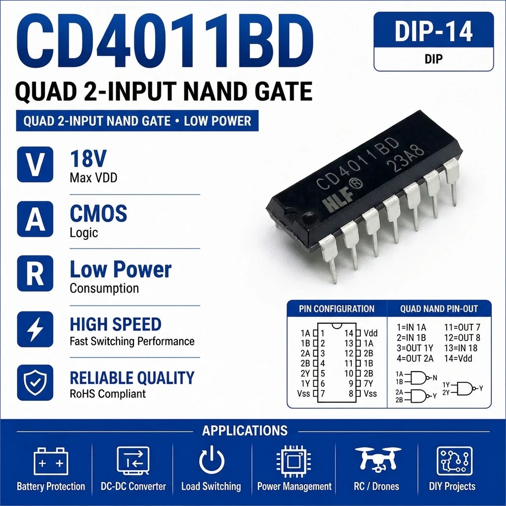(10 pcs) CD4011BE DIP-14/CD4011BM SOP-14 CD4011 NAND Gate Quad 2-Input CMOS 3V-18V