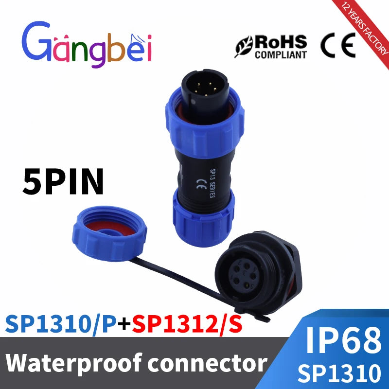 SP13 Waterproof Connector Male Plug & Female Socket Panel Mount Wire Cable Connector Aviation Plug IP68 2/3/4/5/6/7/9 Pin GBDQA
