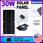 SOECOPO 30W Lightweight Flexible Solar Panel Kit, Free Mini Solar Regulator, Complete Hooks & Suction Cups Accessories, Portable For Phone Outdoor Camping Charging, US Warehouse 2-8 Days Fast Domestic Delivery