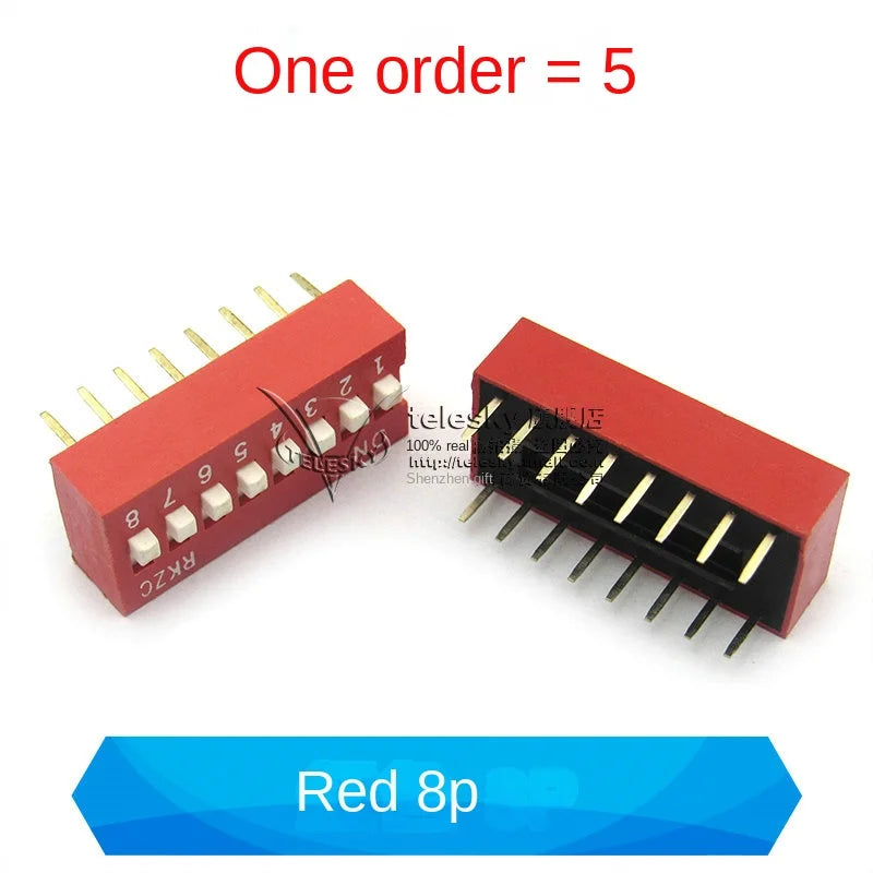 5PCS Dial Switches Toggle Side Dial Flat Dial Coding Patch 2P 4 5 6 8 9 10 Bit 2.54mm Red Blue Black