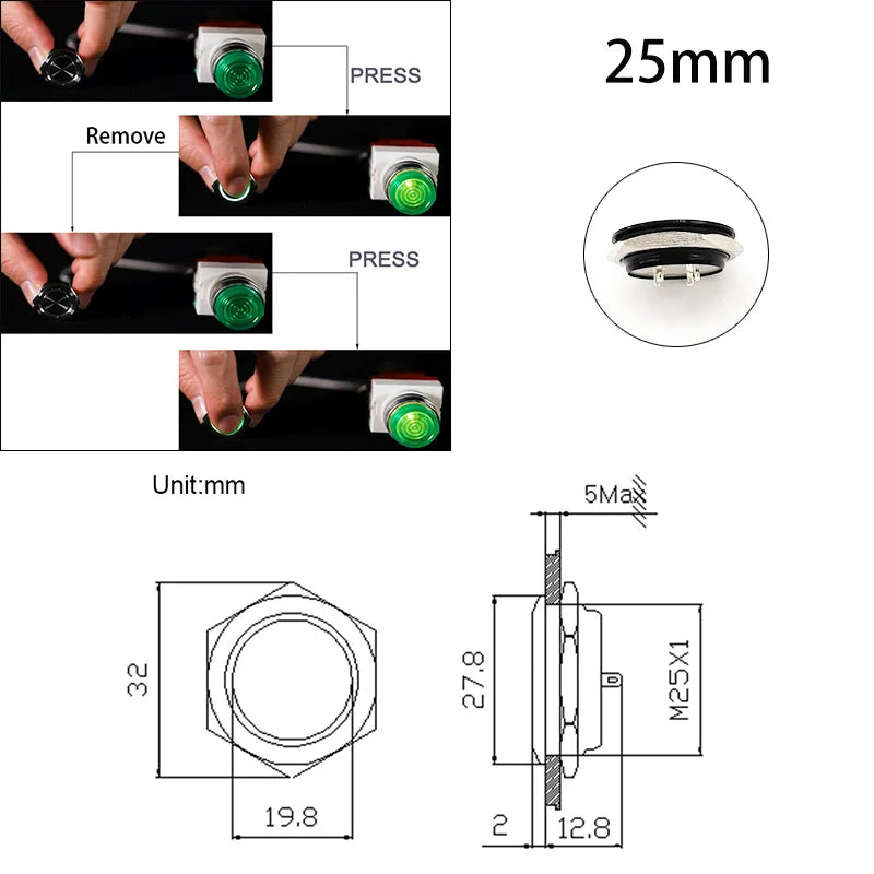 Mini Push Button Switch 12/16/19/22/25/30mm Electric Waterproof Power 12v Led Light Momentary Short Pressure Latching Fix On Off