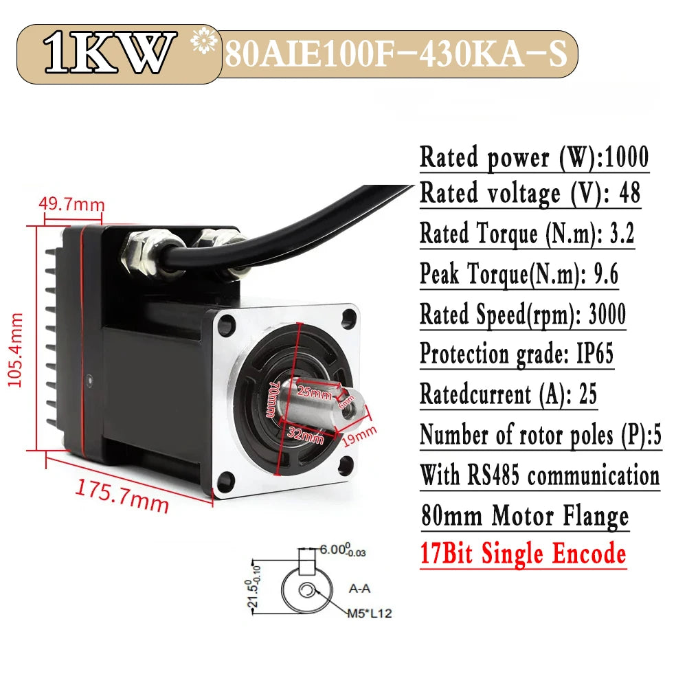 48V DC Servo Motor All-in-one Built In Drive 200-1000W Low Voltage 60/80mm Motor 17Bit Absolute Encoder 3000RPM With RS485