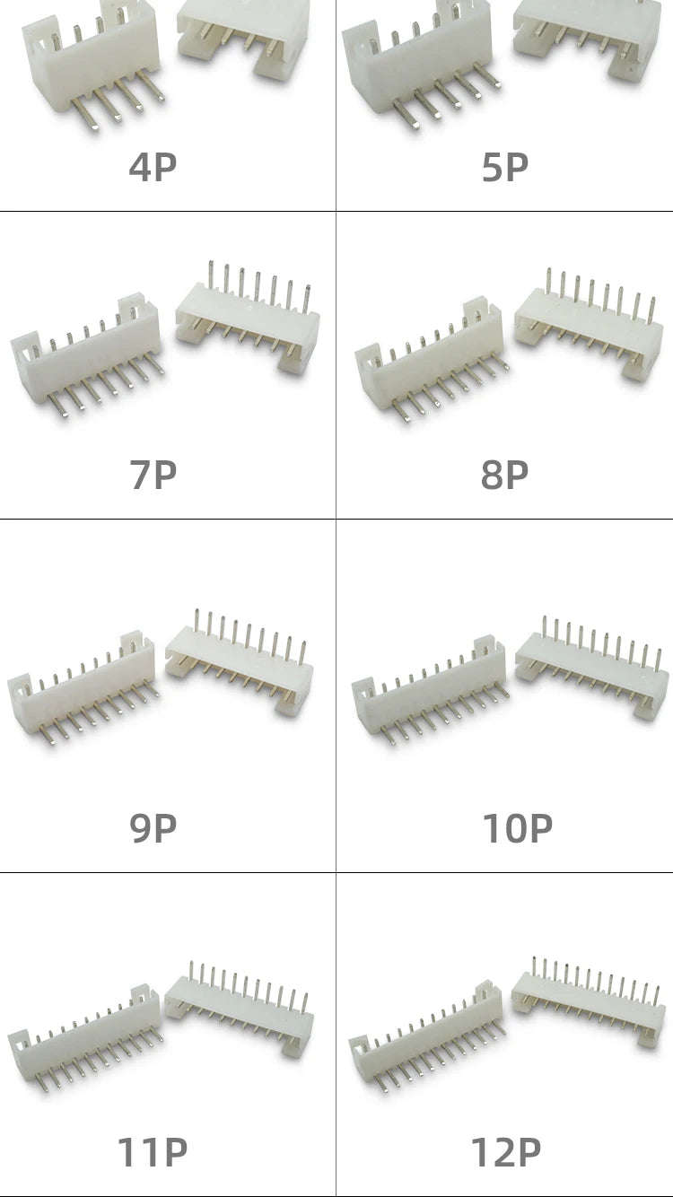 100pcs /LOT JST PH2.0 Straight/Curved Needle Connector 2Pin~16Pin Male Pin Header Right Angle 90°/180° 2.0mm Pitch