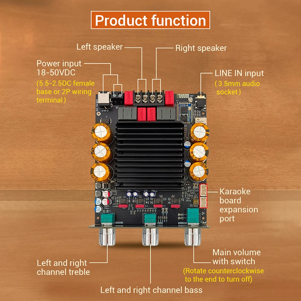 DC 18-50V 3002T PRO Bluetooth Amplifier Board Qualcomm QCC3034 2.0 Channel APTX Lossless 300W+300W TPA3255