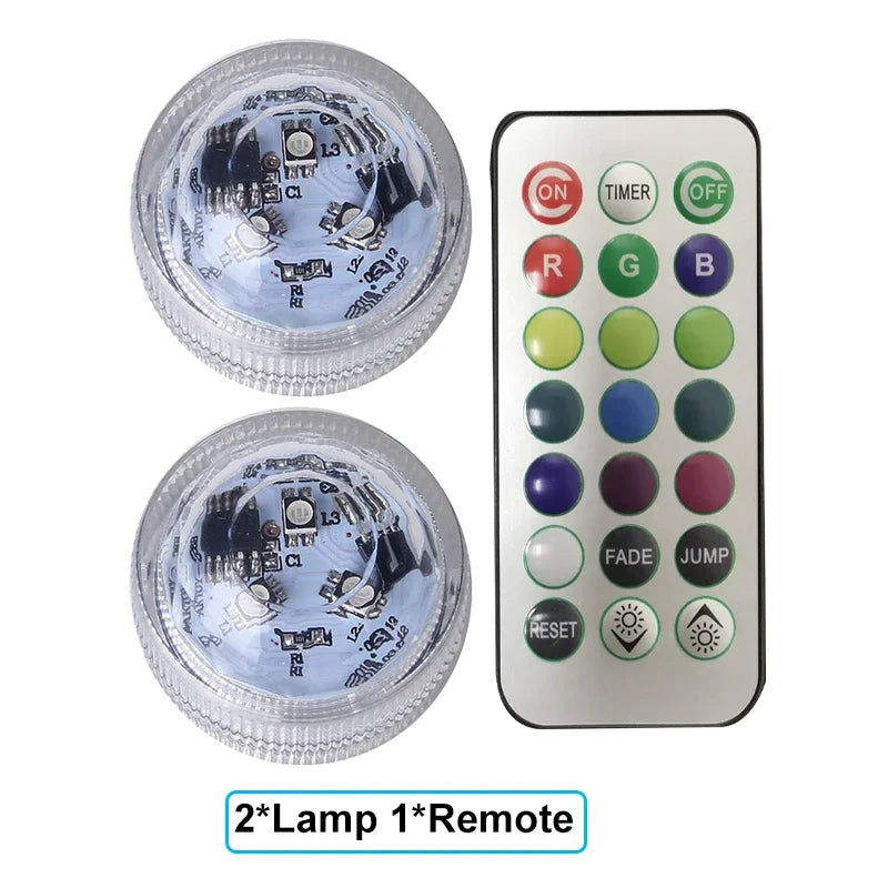 RGB Submersible Lights Remote Control Underwater Led Light Battery Operated Night Lamp For Halloween Vase Wedding Party Decor