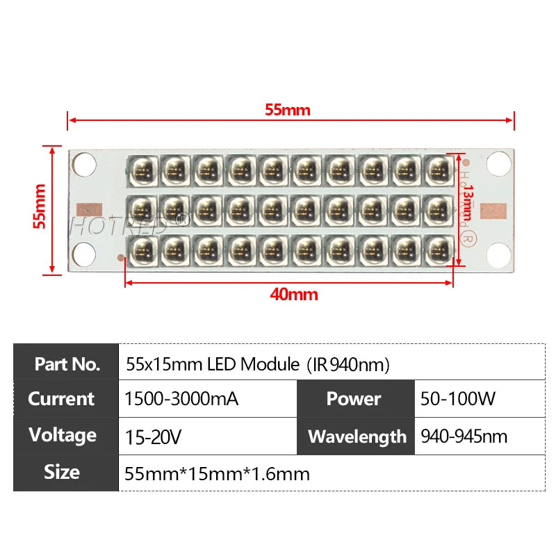 High Power LED Chip IR Infrared 730nm 810Nm 850nm 940nm Deep Red 660nm 30W 50W 100W Grow Plant Light for Night Vision CCTV Camer