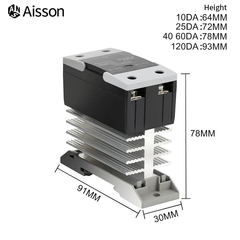 Din Rail Mount Solid State Relay SSR Single Phase DC Control AC AC Control AC With Heat Sink 10A 25A 40A 60A 80A 100A 120A