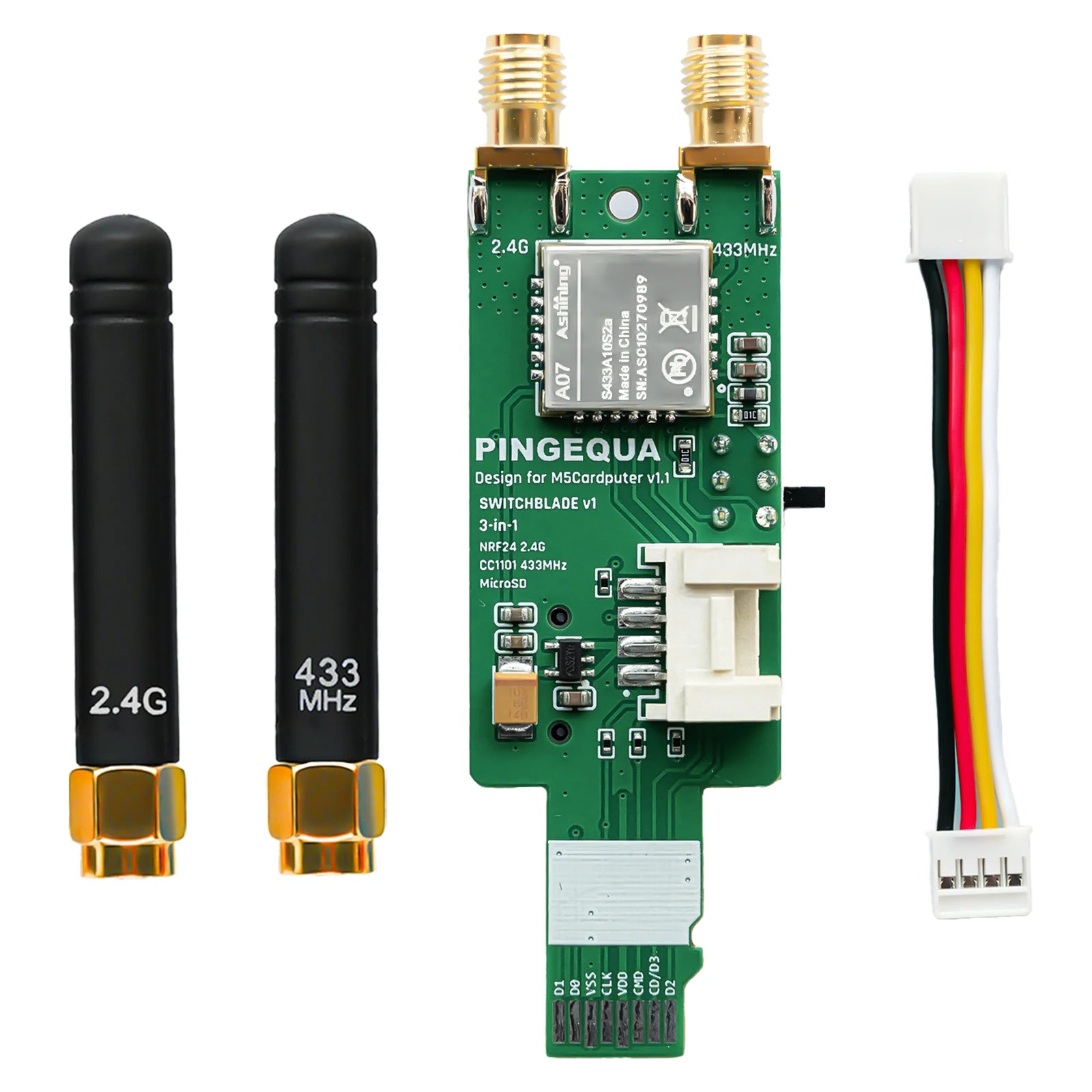 PINGEQUA M5Stack Cardputer RF 3-in-1 Board, NRF24L01+ PA/LNA & CC1101 Sub-GHz Transceiver with MicroSD Slot - Plug & Play