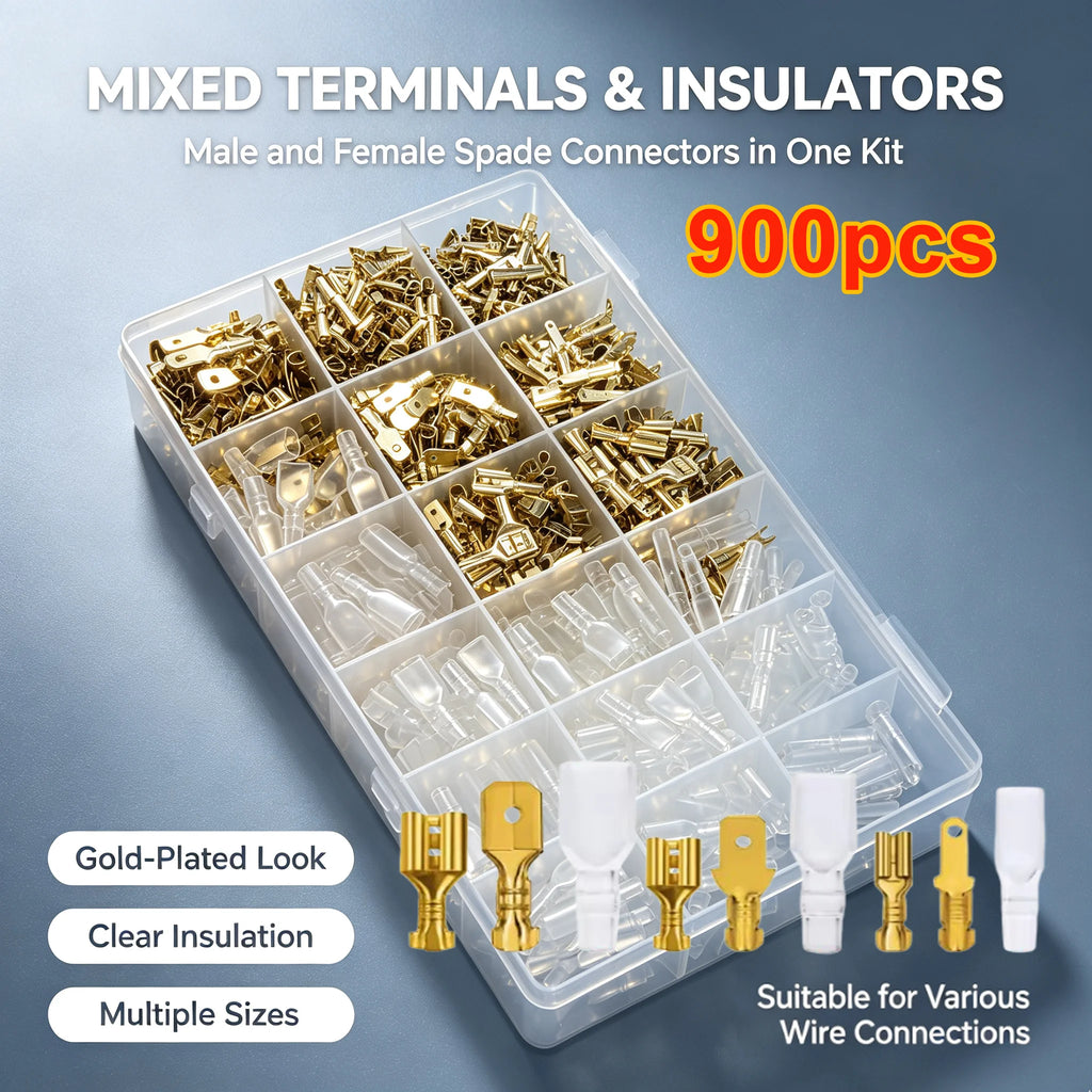 Box Insulated MaleFemale Wire Connector 2.8/4.8/6.3mm Electrical Crimp Terminal Termin Spade Connector Assorted Kit 900pc-135pcs