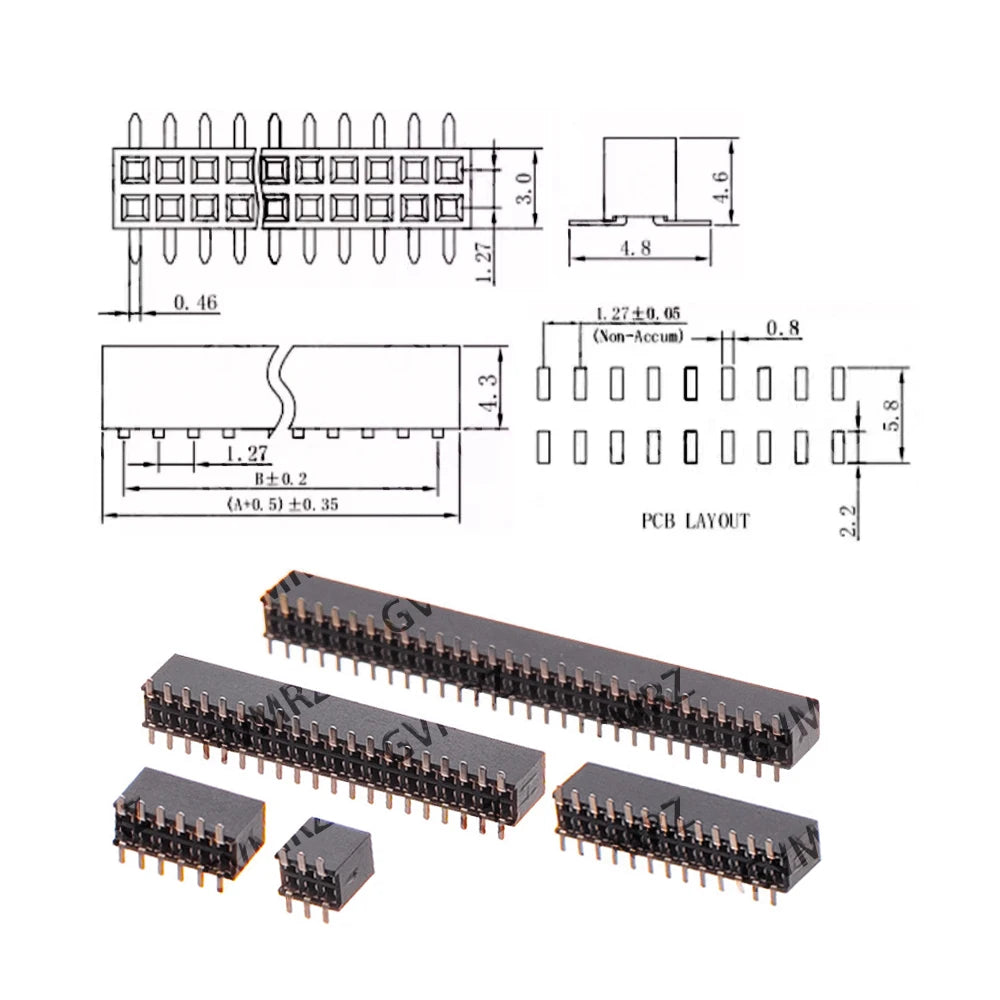 SMT 2x40 1.27mm 1.27 Double Row Female Breakaway PCB Board Pin Header socket Connector Pinheader 2*5 2*10