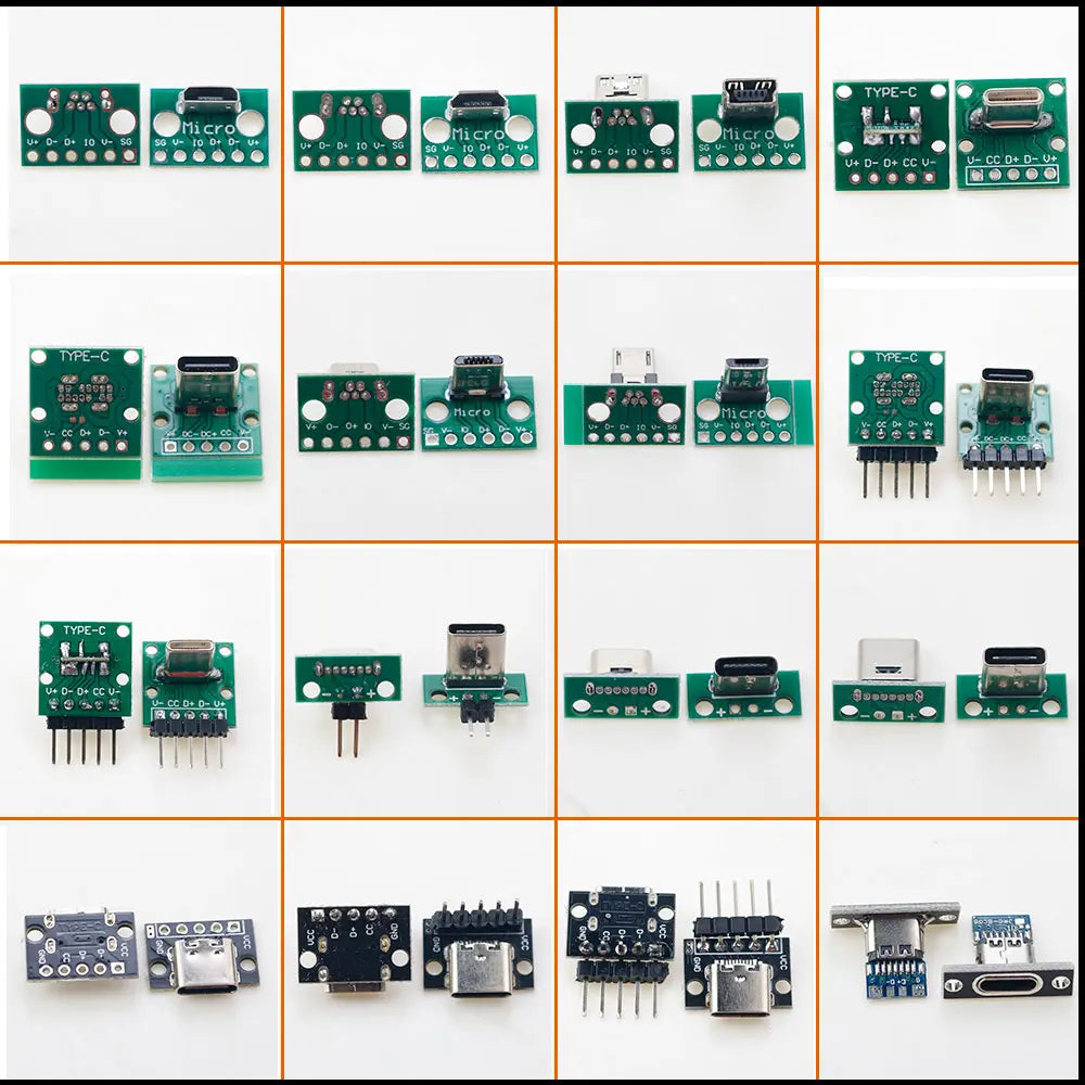 2pcs Micro Mini USB Type C USB 2.0 3.0 Male Female PCB Connector 90 Degree with Pin Header Data Charging Cable Jack Test Board