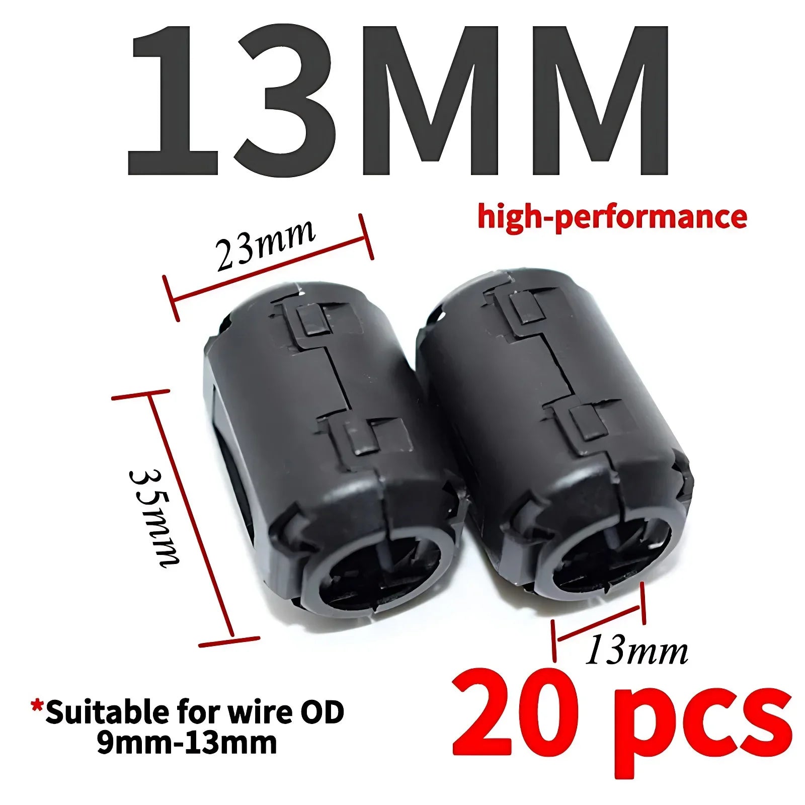 20Pcs 3.5/5/7/9/11/13/15mm EMC Ring Core Ferrite Bead Clamp Choke Coil Ferrite Filter Clip Cable for Black Magnetic Snap-on