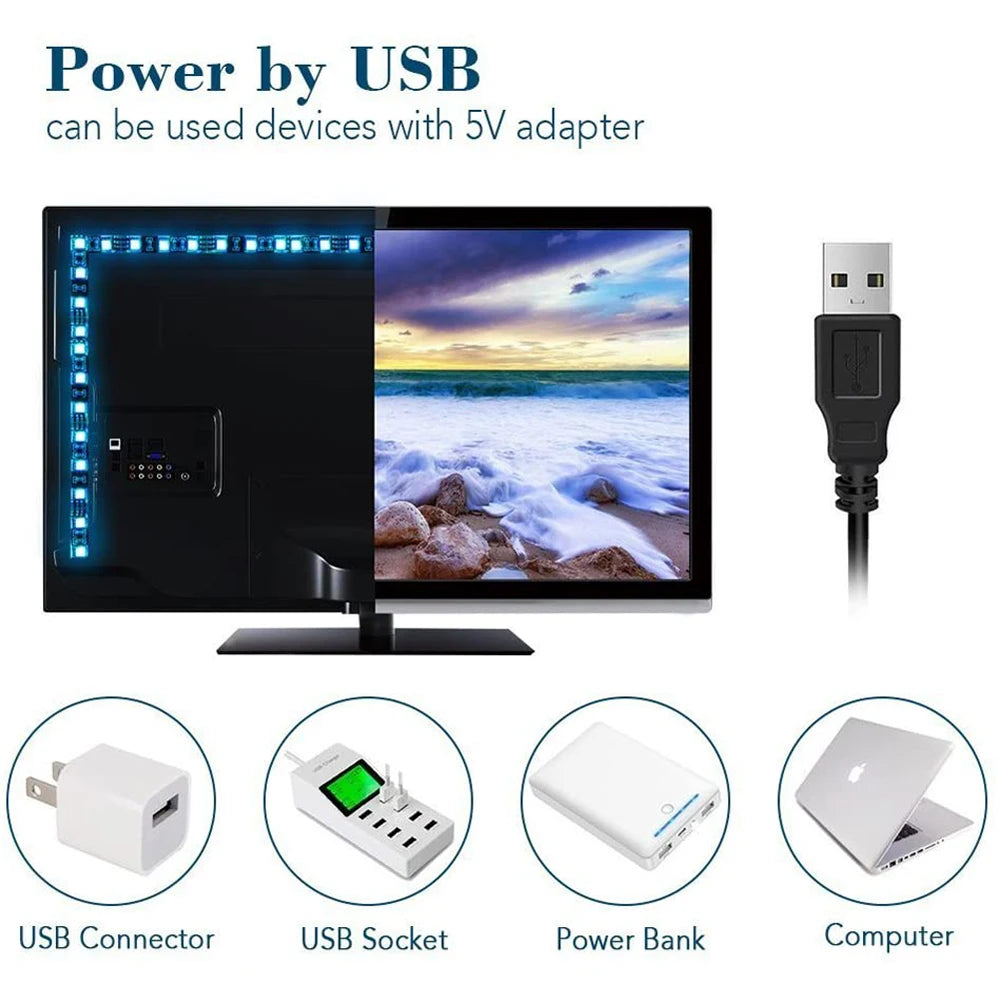5V USB RGB LED Strip Light Remote Control 5050 30LED/m 5m 10m Lights Tape TV Backlights Home Decoration 0.5/1/2/3m Black PCB