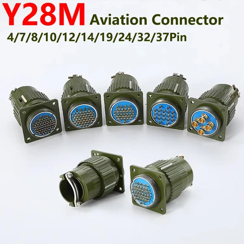 Y28M Fixed Type 28mm Aviation Plug Socket 4/7/8/10/12/14/19/24/32/37Pin Industrie Fast Buckle Male Female Connector Army Green