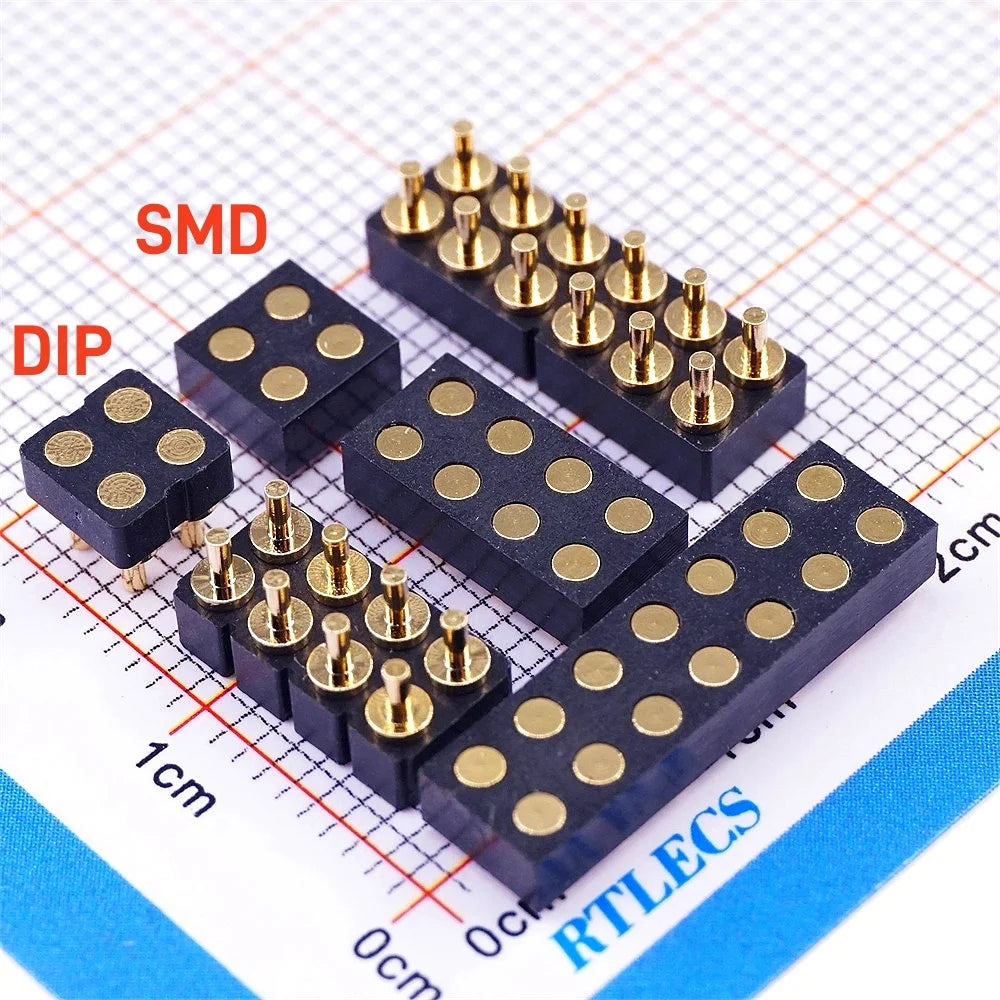 5Pcs Target PAD Connector 2.54 Grid 4 6 8 10 12 14 16 20 Pole Female Spring Pogo Pin Header Socket Power Charge DIP SMD Dual Row
