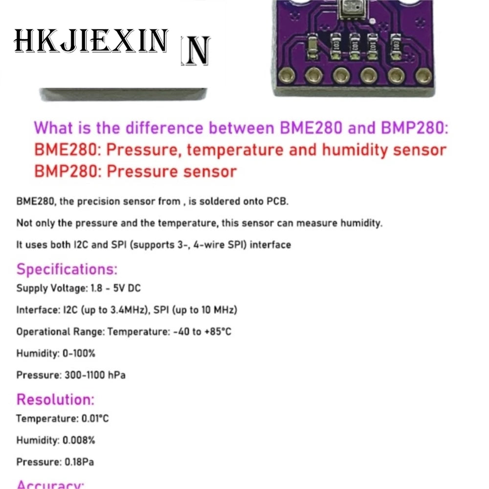 JX 5pcs/10pcs/BME280 5V 3.3V Digital Sensor Temperature Humidity Barometric Pressure Sensor Module I2C SPI 1.8-5V