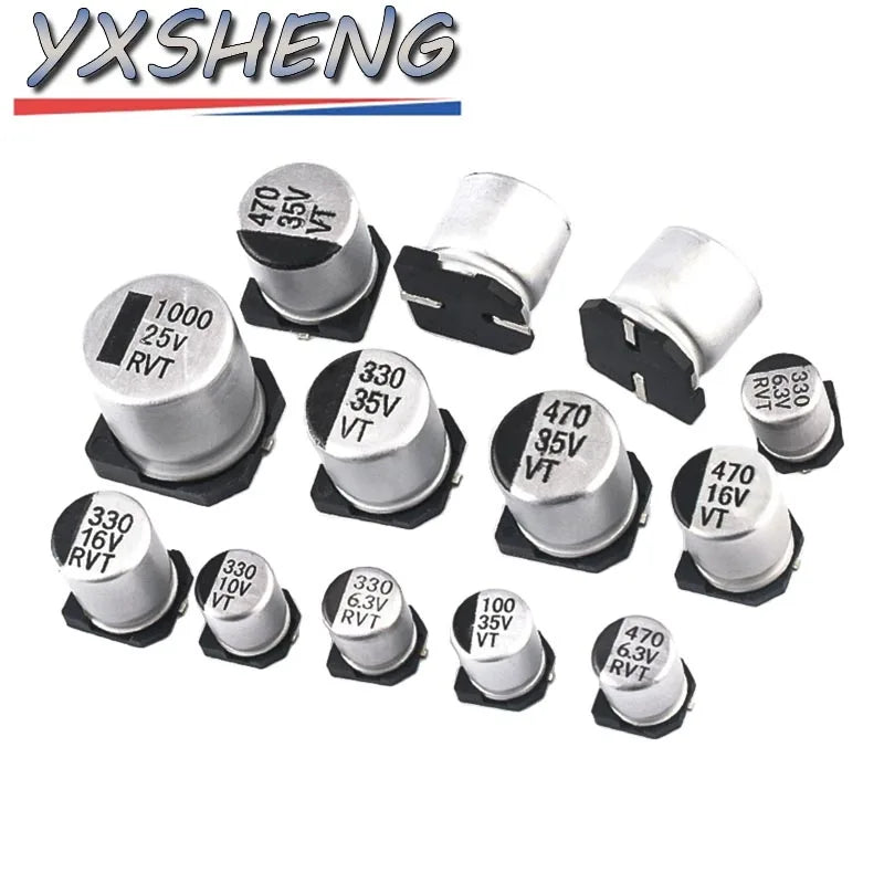 10Pieces 6.3V 10V 16V 25V 35V 50V 63V SMD Aluminum Electrolytic Capacitor 1uF 2.2uF 3.3uF 4.7uF 10uF 22uF 47uF 100uF 220uF 330uF