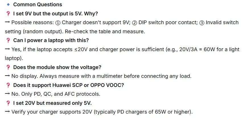 USB-C PD Trigger Decoy Module QC AFC Fast Charge 5V 9V 12V 15V 20V Fixed Voltage Board for DIY Electronics Solar Power Module