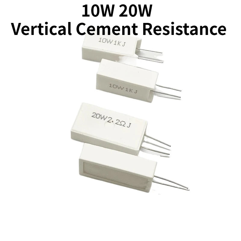 2Pcs/5Pcs 10W 20W 5% Vertical Cement Resistance Power Resistance 0.01R ~ 300K 1R 2R 10R 20R 22R 30R 47R 51R 100R 68Ohm 100K 300K