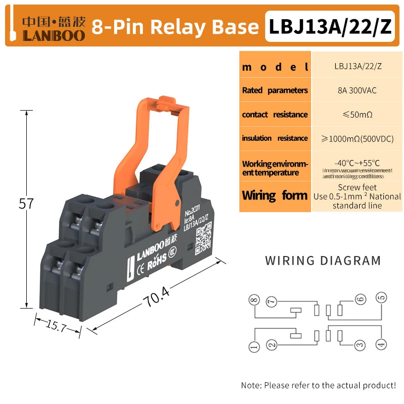 LANBOO J13A Series 5pin 8pin Intermediate Relay Auxiliary Relay 10A 12A 12V 24V 220V Custom Voltage with Test Wrench for Automot
