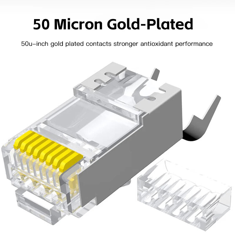 10PCs Cat6A Cat7 Pass Through Shielded RJ45 connectors 8P8C Gold Plated Modular Cat 7 Fast Transmition Data Plug Crystal Head