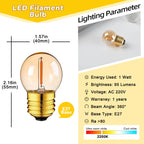 Vintage Globe Light Bulb G40 1W Equal to 10 Watts Led Filament Bulb 2200K Warm White 220V Gold Tint Glass E27 Base Dimmable Lamp