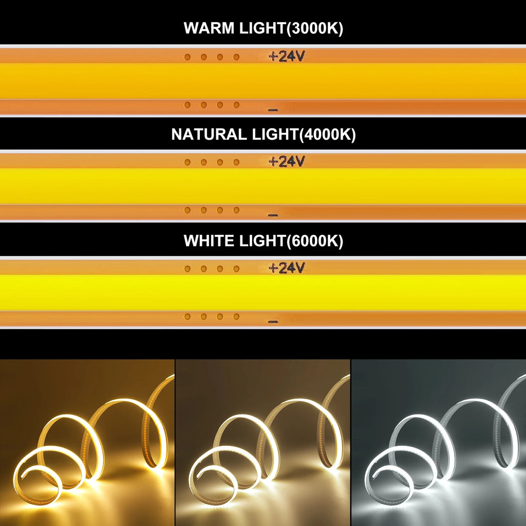 COB LED Strip Lights Free Cut 400LEDs/M Flexible LED Tape Light 3000K 4000K 6000K Linear Lighting 1-10M 12V 24V Home Decoration