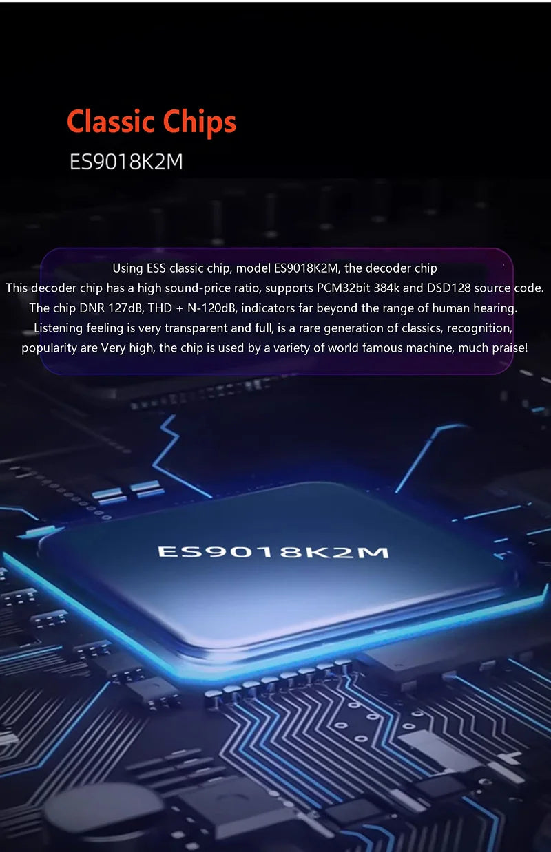 Headphone Decoding Amplifier ES9018K2M DAC DSD128 PCM32BIT 384KHz Lossless Decoding Headphone Amplifier MAX97220 Chip