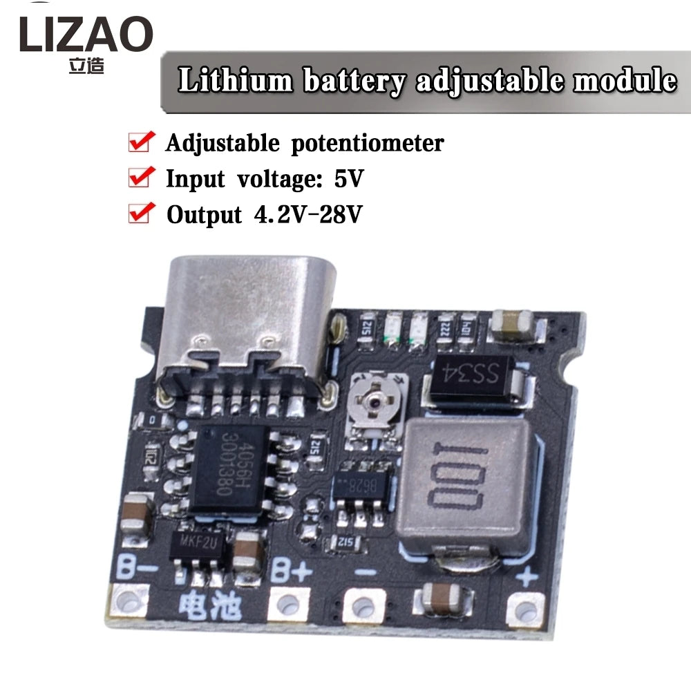 Type-C USB 18650 Lithium Battery Charger Board, 3.7V 4.2V 1A 5W TP4056 DC-DC Step Up Boost Module for DIY Electronic Projects