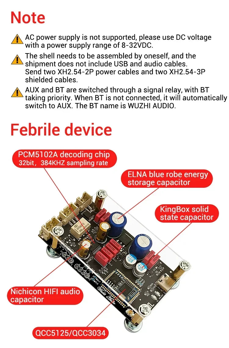 Bluetooth 5.1 Receiver QCC5125 QCC3034 LDAC APTX HD Wireless Adapter USB PCM5102 DAC Audio Decoder Board 24Bit/96Khz For AMP