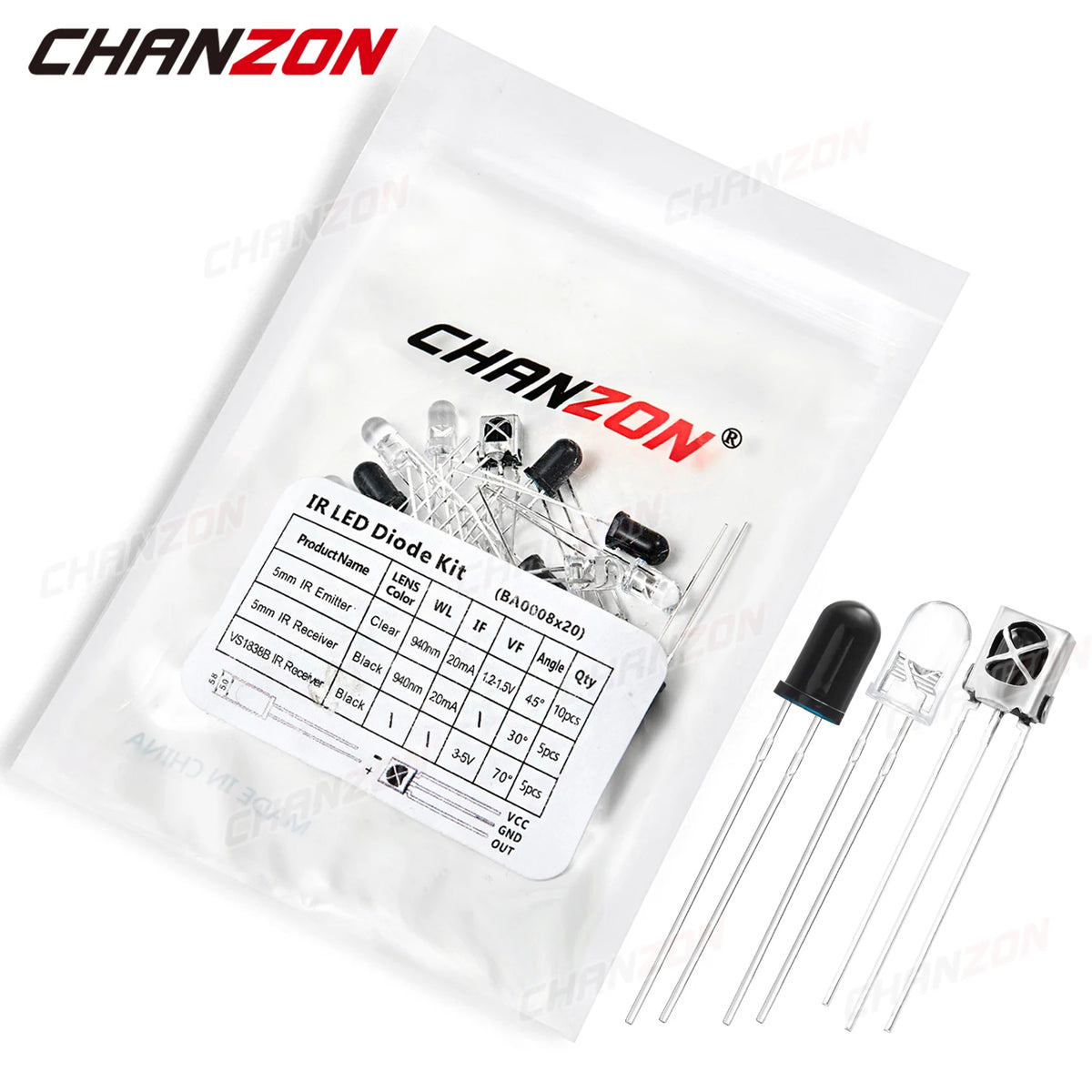 20pcs 5mm 940nm VS1838B IR LED Emitting Diode Kit Transmitter Receiver Infrared Light Lamp Emitter Phototransistor Assortment