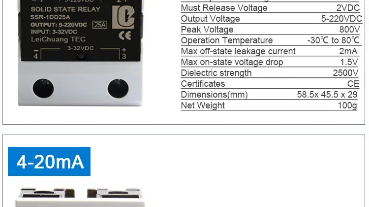 LCTC SSR 0-10V 4-20MA 0-5V Power Voltage Regulator Relay 10A 25A 40A DA AA DD VA Single Phase Solid State Relay With Heat Sink