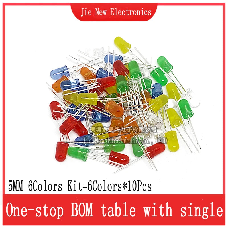 3mm 5mm LED Diode Assorted Kit White Green Red Blue Yellow Orange F3 F5 Leds Light Emitting Diodes Electronic Kit