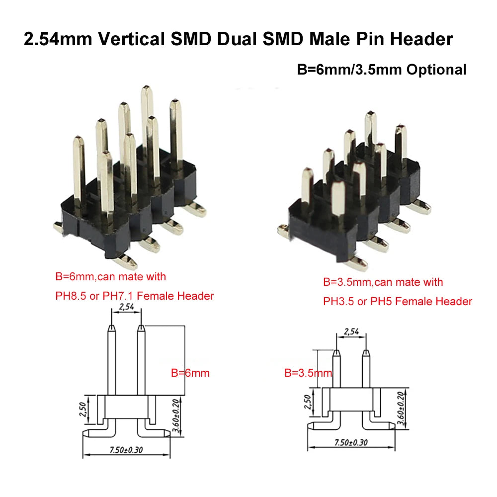 20pcs 2.54mm SMT PH3.5 2x3P/5P/8P/10P/13P/20P Double Row Short Low Profile SMD Surface Mount Female PCB Header Socket Connector